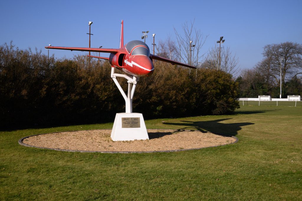 Folland Gnat T.1 displayed on a pole.