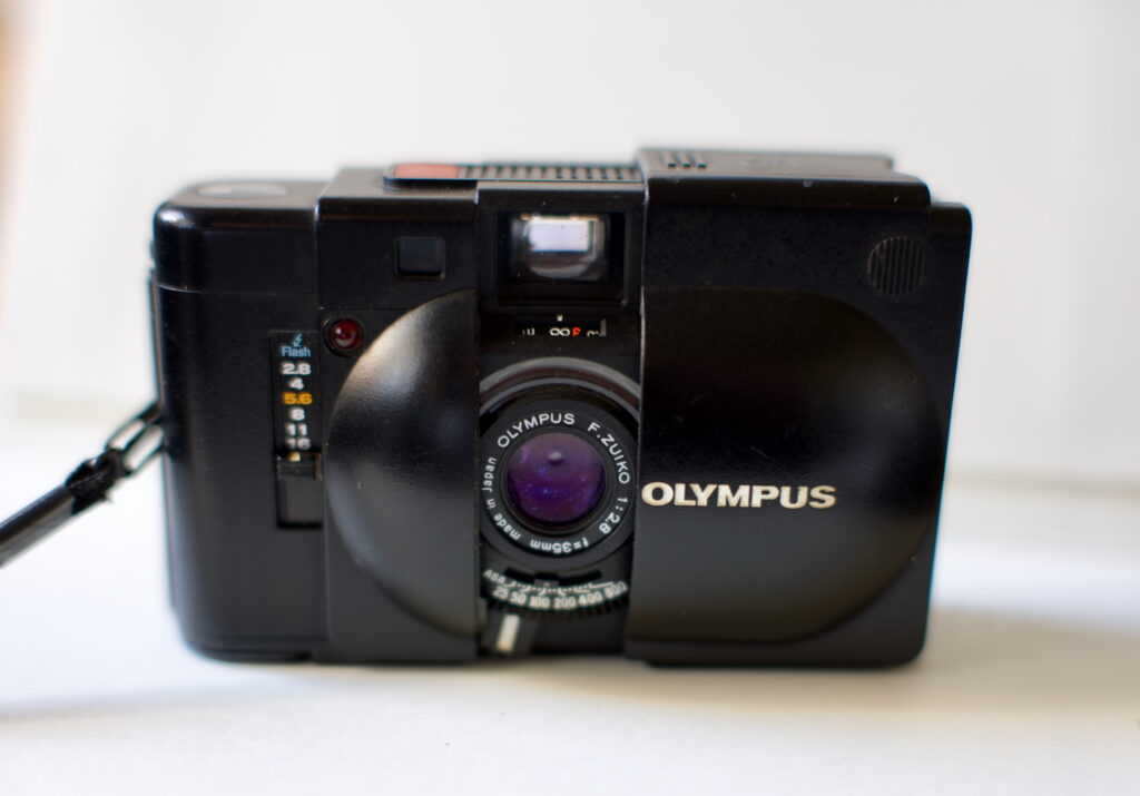 Olympus XA with the shutter cover open