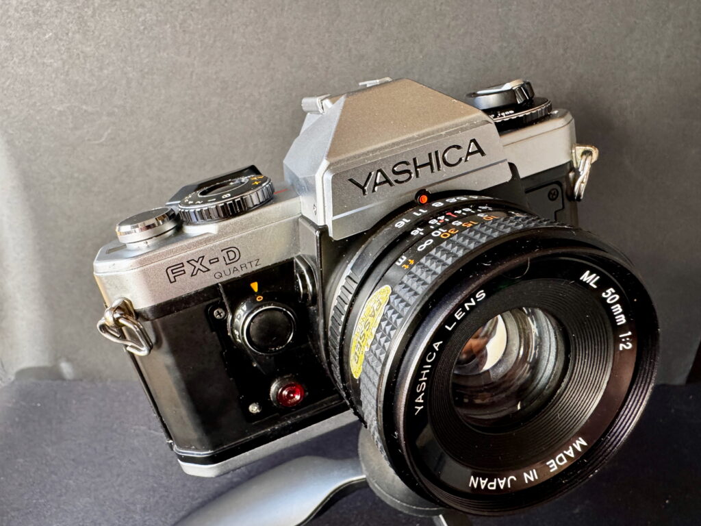 Yashica FX-D 35mm camera, front view.