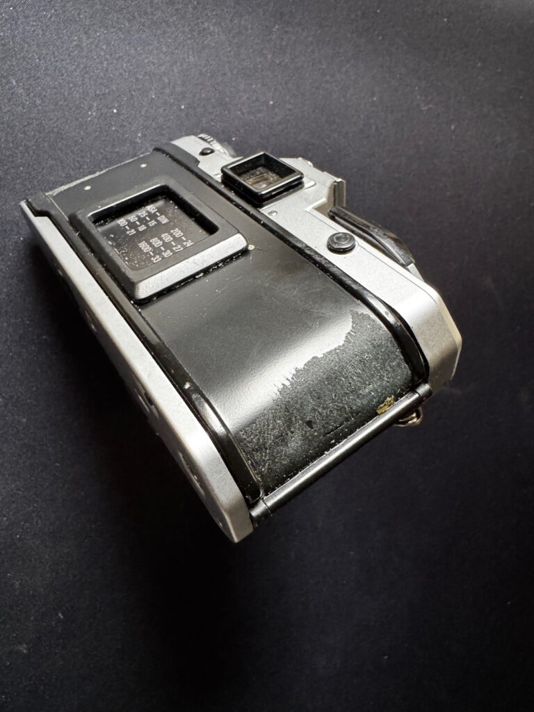 Yashica FX-D rear view, with leatherette covering removed