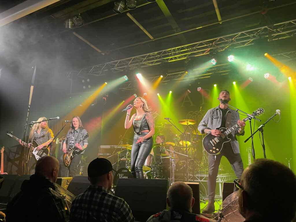 Concert image, a band onstage from fairly close up.